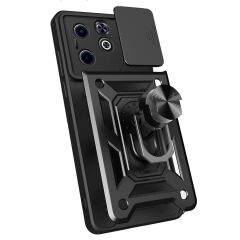 İnfinix Smart 8 Kılıf Magnetik Standlı Kamera Korumalı Sürgülü Vega Kapak Siyah