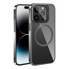iPhone 15 Pro Max Kılıf Magsafe Wireless Şarj Özellikli Standlı Klon Kapak Kılıf Gri