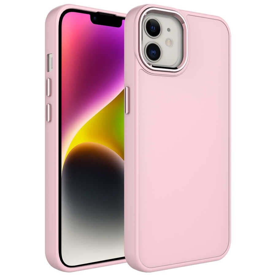 iPhone 12 Kılıf Metal Çerçeve ve Buton Tasarımlı Silikon Luna Kapak