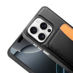 iPhone 15 Uyumlu Kartlıklı Süni Deri X-Kart Cüzdan Silikon Kapak