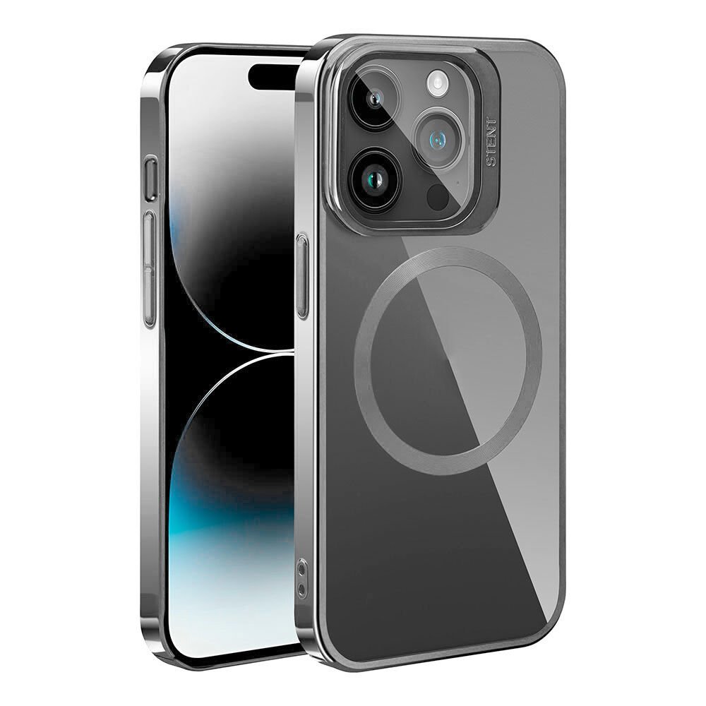 iPhone 15 Pro Max Kılıf Magsafe Wireless Şarj Özellikli Standlı Klon Kapak Kılıf Gümüş