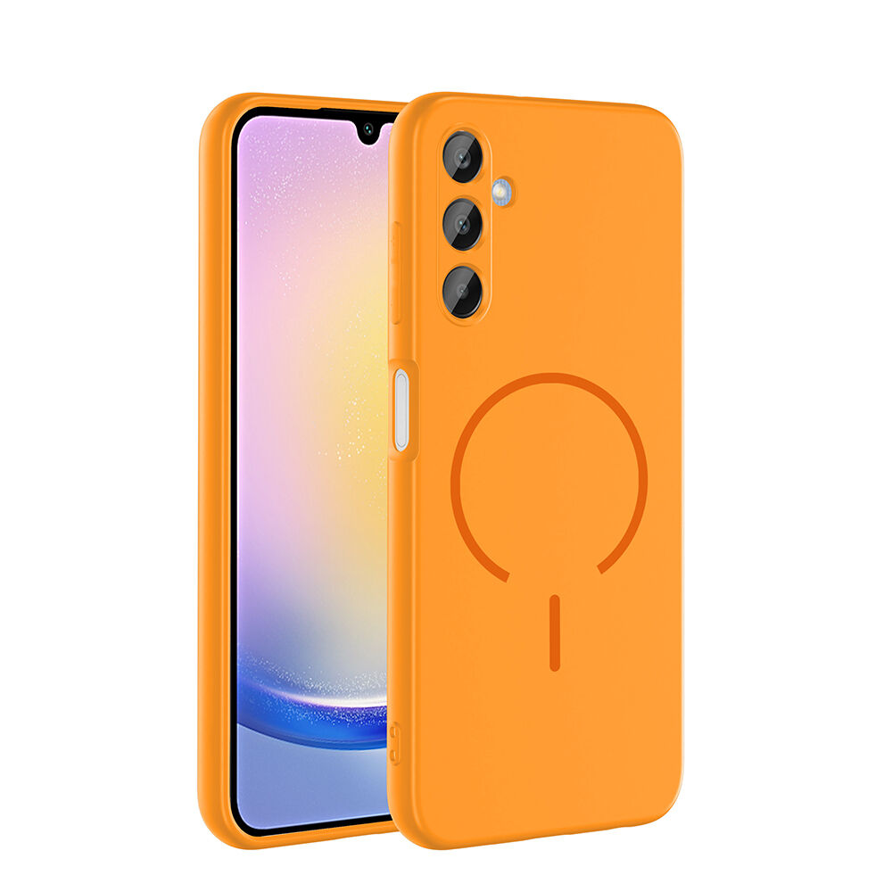Samsung Galaxy A15 Kılıf Meta Lansman M-Safe Kamera Korumalı içi Kadife Yumuşak Renkli Süet Silikon Turuncu