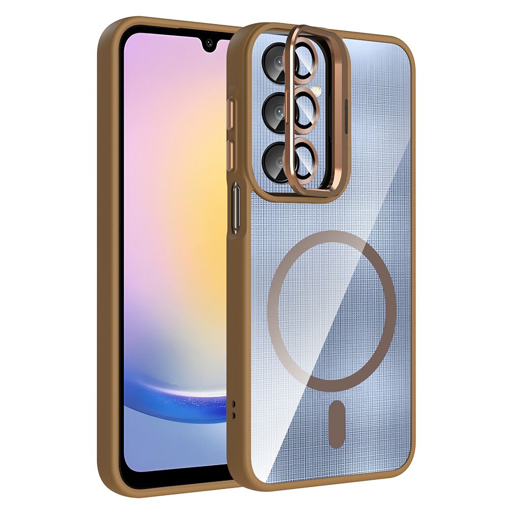 Samsung Galaxy A36 Kılıf Standlı ve Kamera Lens Hediyeli Kablosuz Şarj Özellikli Etro Kapak Desert Titanyum