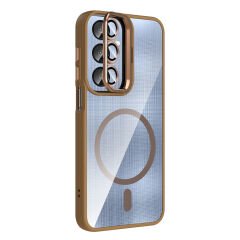 Samsung Galaxy A56 Kılıf Standlı ve Kamera Lens Hediyeli M-Safe Şarj Özellikli Etro Kapak Desert Titanyum