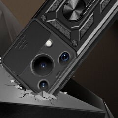 Huawei Pura 70 Ultra Kılıf Magnetik Standlı Kamera Korumalı Sürgülü Vega Kapak Siyah