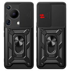 Huawei Pura 70 Ultra Kılıf Magnetik Standlı Kamera Korumalı Sürgülü Vega Kapak Siyah