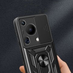 Huawei Pura 70 Ultra Kılıf Magnetik Standlı Kamera Korumalı Sürgülü Vega Kapak Mavi