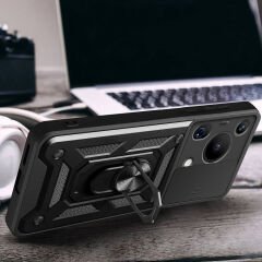 Huawei Pura 70 Ultra Kılıf Magnetik Standlı Kamera Korumalı Sürgülü Vega Kapak Mavi