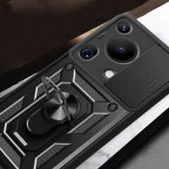 Huawei Pura 70 Ultra Kılıf Magnetik Standlı Kamera Korumalı Sürgülü Vega Kapak Mavi