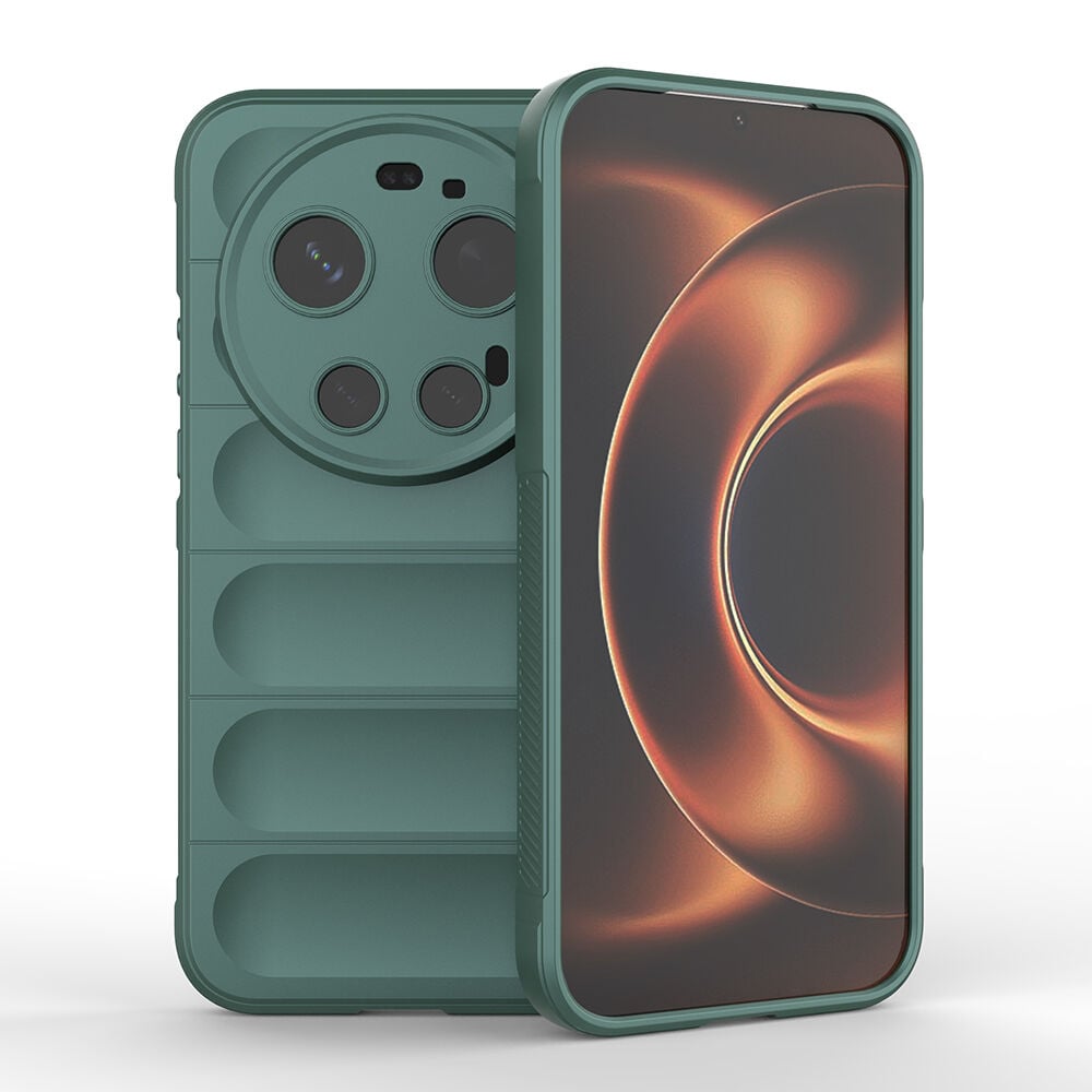 Xiaomi 17 Ultra Kılıf Esnek TPU Oyuklu Arka Yüzey Tasarımlı Etnik Silikon Kapak Koyu Yeşil