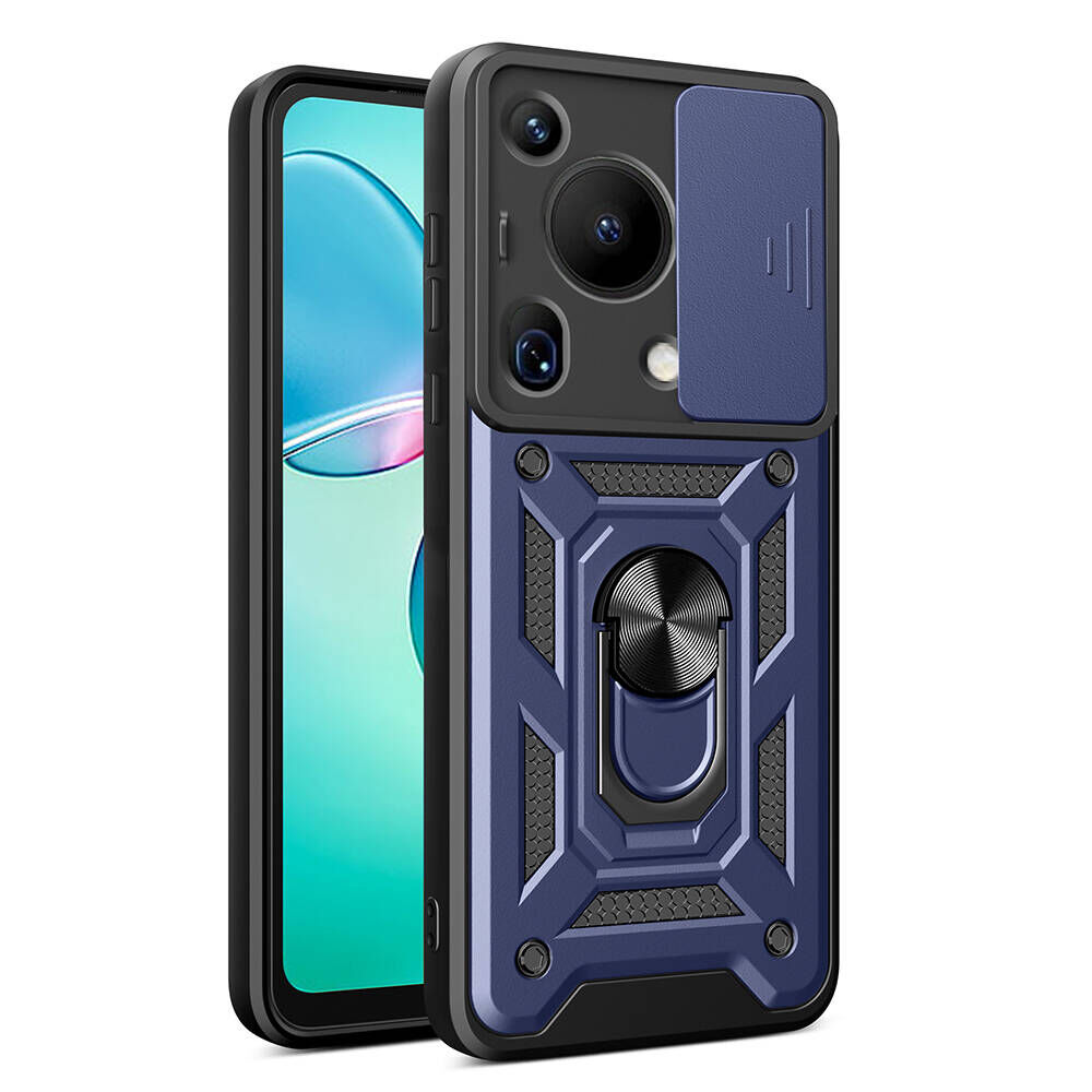 Huawei Pura 70 Ultra Kılıf Magnetik Standlı Kamera Korumalı Sürgülü Vega Kapak Mavi
