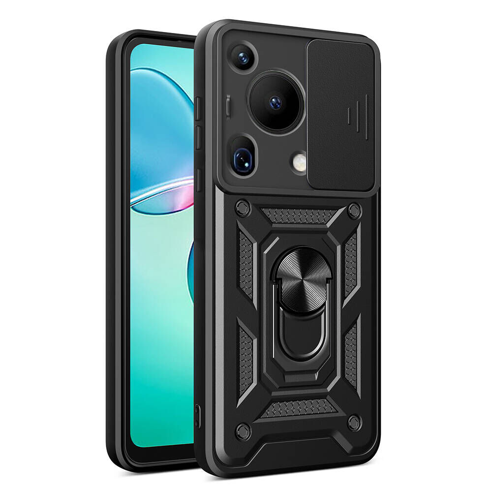Huawei Pura 70 Ultra Kılıf Magnetik Standlı Kamera Korumalı Sürgülü Vega Kapak Siyah