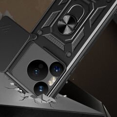 Huawei Pura 70 Pro 5G Kılıf Magnetik Standlı Kamera Korumalı Sürgülü Vega Kapak Siyah