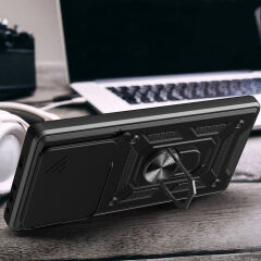 Huawei Pura 70 Pro 5G Kılıf Magnetik Standlı Kamera Korumalı Sürgülü Vega Kapak Mavi