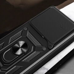 Huawei Pura 70 Pro 5G Kılıf Magnetik Standlı Kamera Korumalı Sürgülü Vega Kapak Siyah