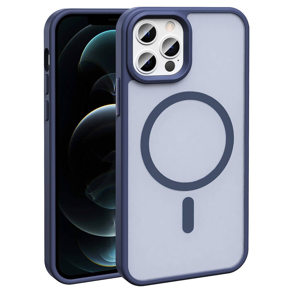iPhone 12 Pro Kılıf Magsafe Şarj Özellikli Mat Arka Yüzey Sio Kapak Lacivert
