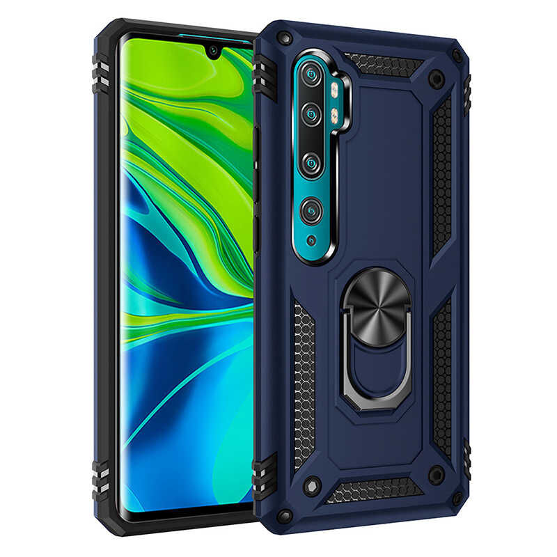 Xiaomi Mi Note 10 Kılıf Vega Tank Sert Yüzüklü Standlı Zırh Koruma Kapak Mavi