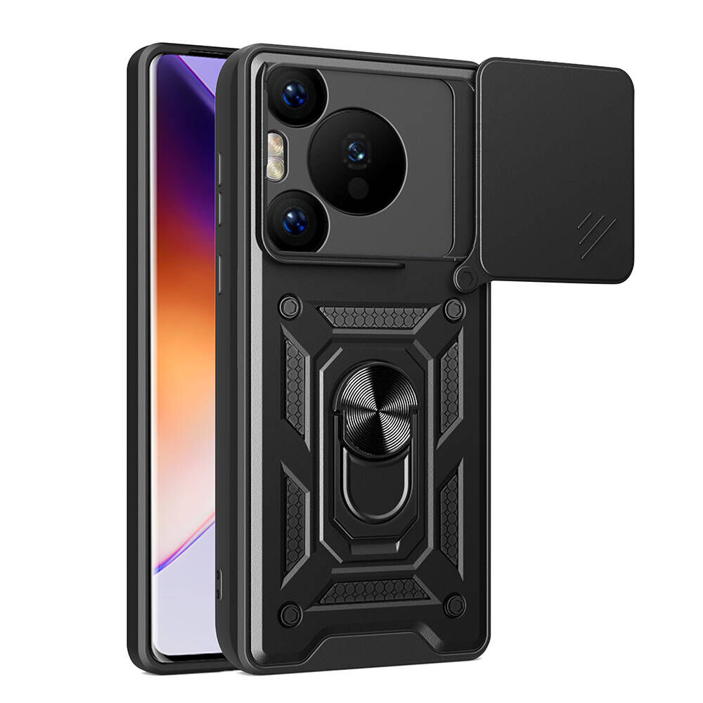 Huawei Pura 70 Pro 5G Kılıf Magnetik Standlı Kamera Korumalı Sürgülü Vega Kapak Siyah