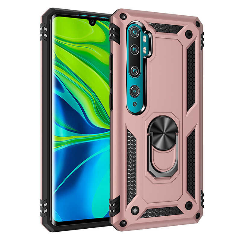 Xiaomi Mi Note 10 Kılıf Vega Tank Sert Yüzüklü Standlı Zırh Koruma Kapak Rose Gold