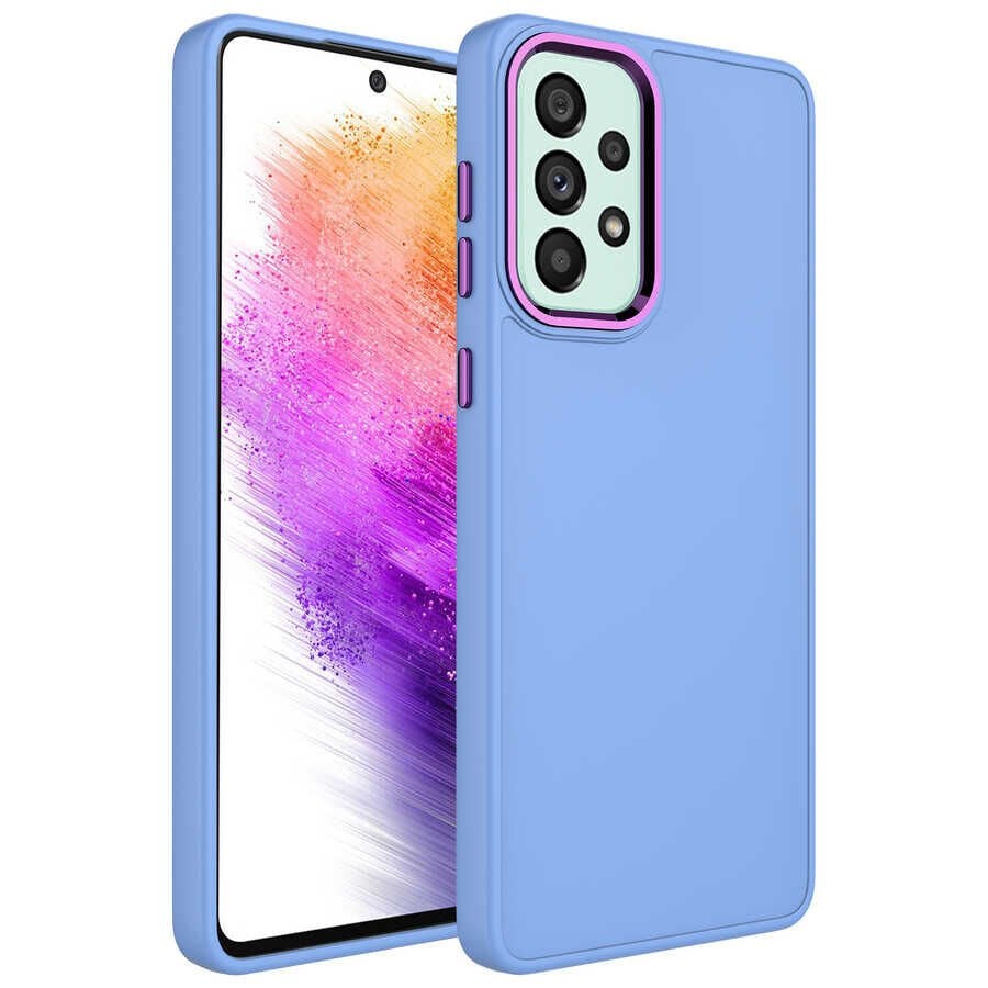 Samsung Galaxy A32 4G Kılıf Metal Çerçeve ve Buton Tasarımlı Silikon Luna Kapak Lila