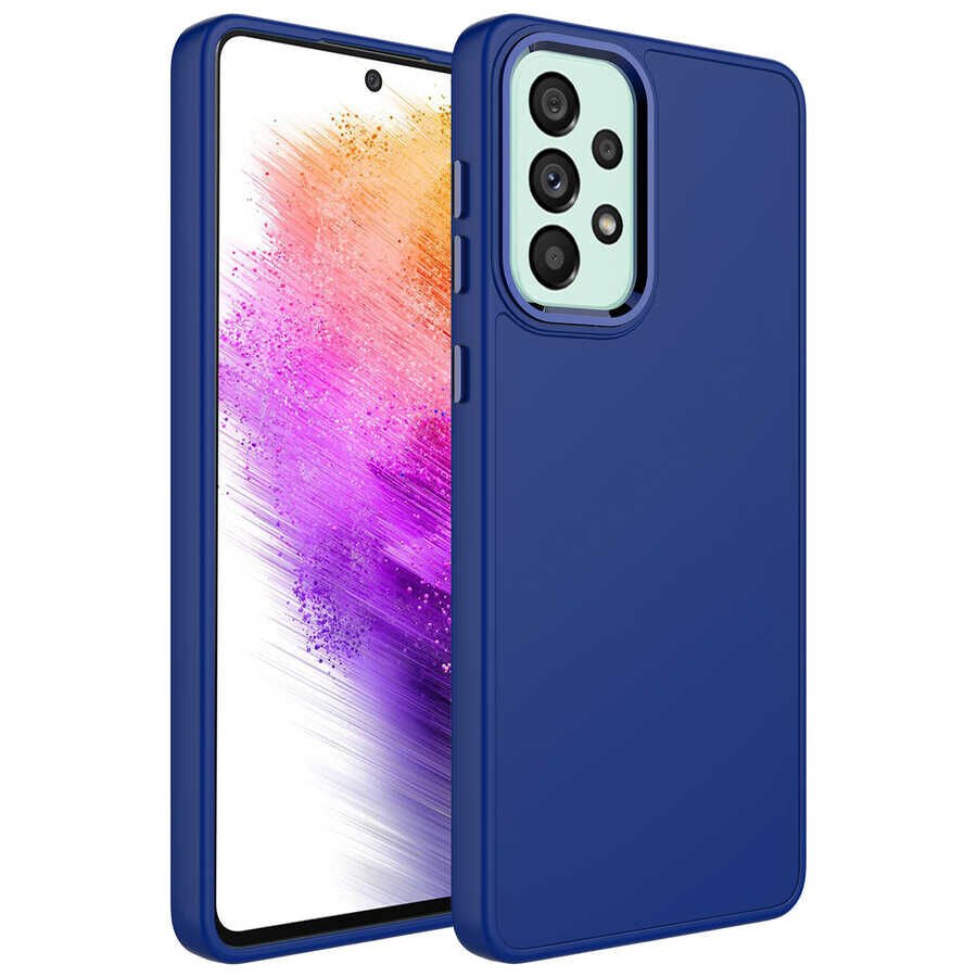 Samsung Galaxy A32 4G Kılıf Metal Çerçeve ve Buton Tasarımlı Silikon Luna Kapak Lacivert