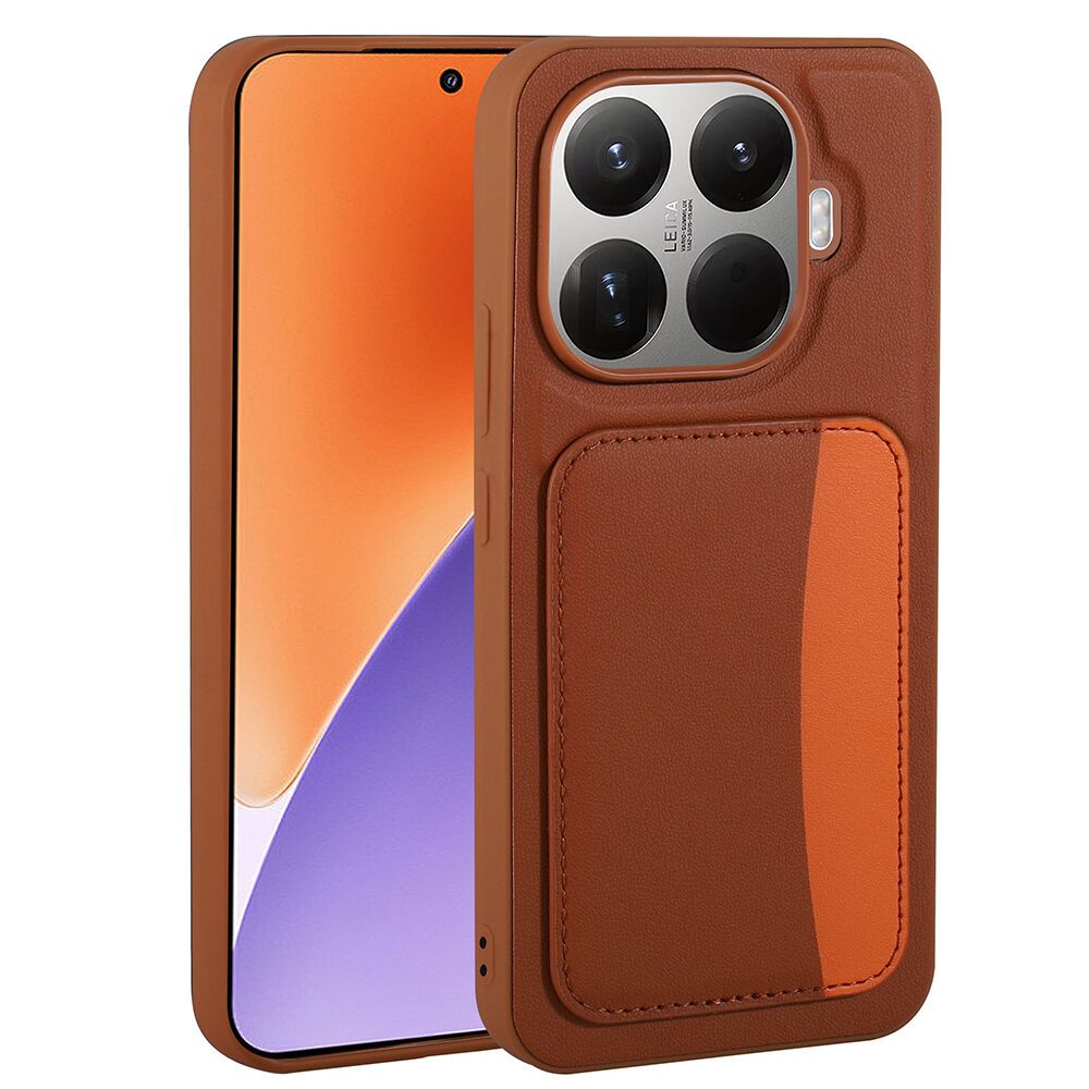 Xiaomi 15T Pro Uyumlu Kartlıklı Süni Deri X-Kart Cüzdan Silikon Kapak Kahverengi
