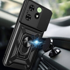 Tecno Spark Go 2024 Kılıf Magnetik Standlı Kamera Korumalı Sürgülü Vega Kapak Siyah