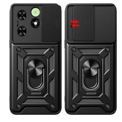 Tecno Spark Go 2024 Kılıf Magnetik Standlı Kamera Korumalı Sürgülü Vega Kapak Siyah