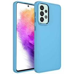 Samsung Galaxy A32 4G Kılıf Metal Çerçeve ve Buton Tasarımlı Silikon Luna Kapak Sierra Mavi