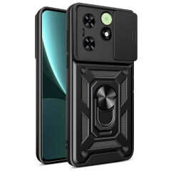 Tecno Spark Go 2024 Kılıf Magnetik Standlı Kamera Korumalı Sürgülü Vega Kapak Siyah