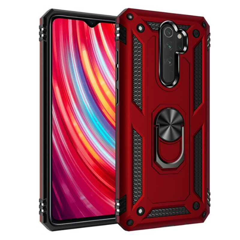 Xiaomi Redmi Note 8 Pro Kılıf Vega Tank Sert Yüzüklü Standlı Zırh Koruma Kapak Kırmızı