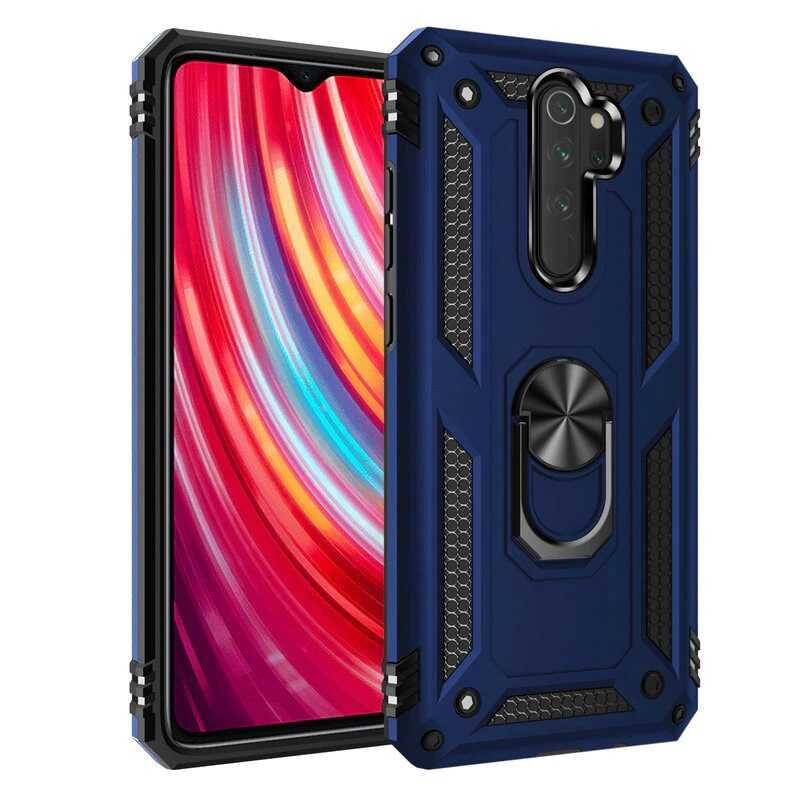 Xiaomi Redmi Note 8 Pro Kılıf Vega Tank Sert Yüzüklü Standlı Zırh Koruma Kapak Mavi