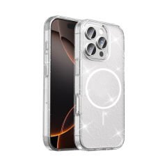 iPhone 16 Pro Kılıf Kablosuz Şarj Özellikli Parlayan Simli Saydam Renkli Maris Kapak