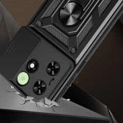 Tecno Spark 20C Kılıf Magnetik Standlı Kamera Korumalı Sürgülü Vega Kapak Mavi