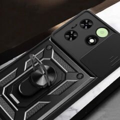 Tecno Spark 20C Kılıf Magnetik Standlı Kamera Korumalı Sürgülü Vega Kapak