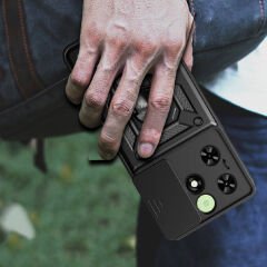 Tecno Spark 20C Kılıf Magnetik Standlı Kamera Korumalı Sürgülü Vega Kapak Mavi