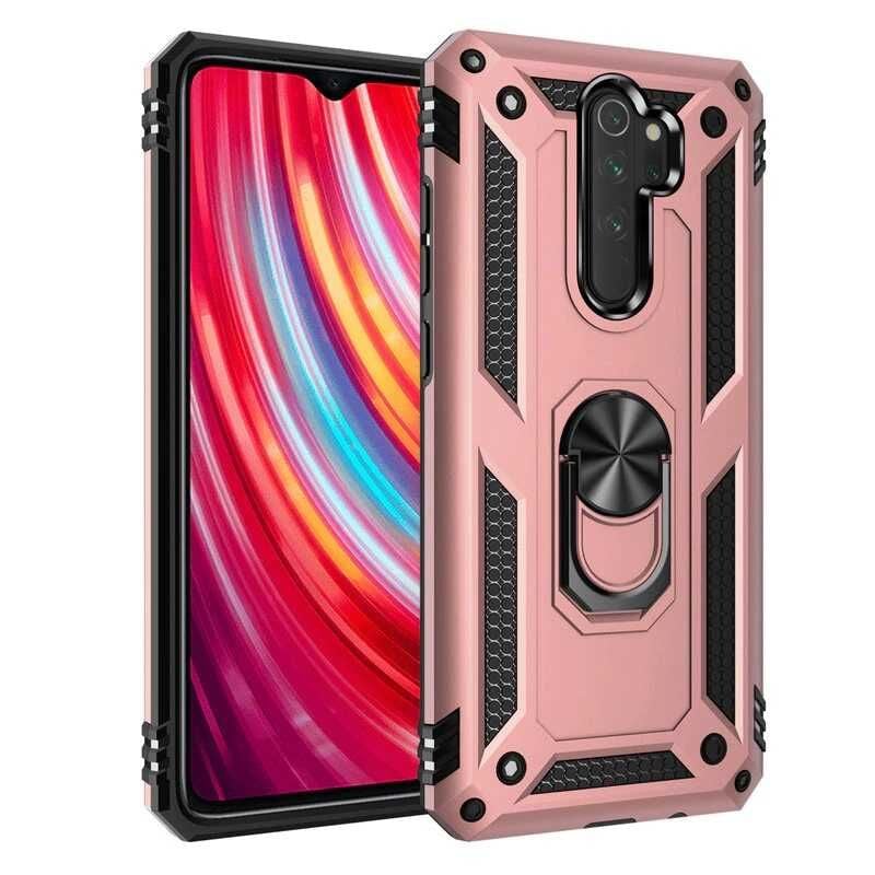 Xiaomi Redmi Note 8 Pro Kılıf Vega Tank Sert Yüzüklü Standlı Zırh Koruma Kapak Rose Gold