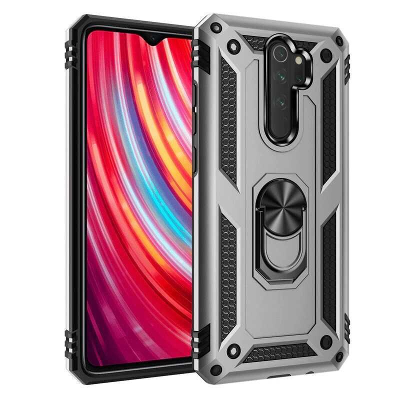 Xiaomi Redmi Note 8 Pro Kılıf Vega Tank Sert Yüzüklü Standlı Zırh Koruma Kapak Gri