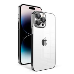 iPhone 14 Pro Kılıf Kamera Korumalı Renkli Çerçeveli Garaj Kapak Siyah