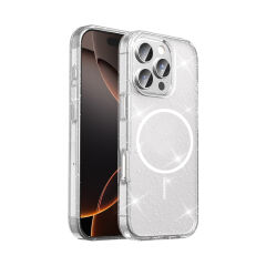 iPhone 16 Pro Max Kılıf Kablosuz Şarj Özellikli Parlayan Simli Saydam Renkli Maris Kapak