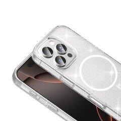 iPhone 16 Pro Max Kılıf Kablosuz Şarj Özellikli Parlayan Simli Saydam Renkli Maris Kapak