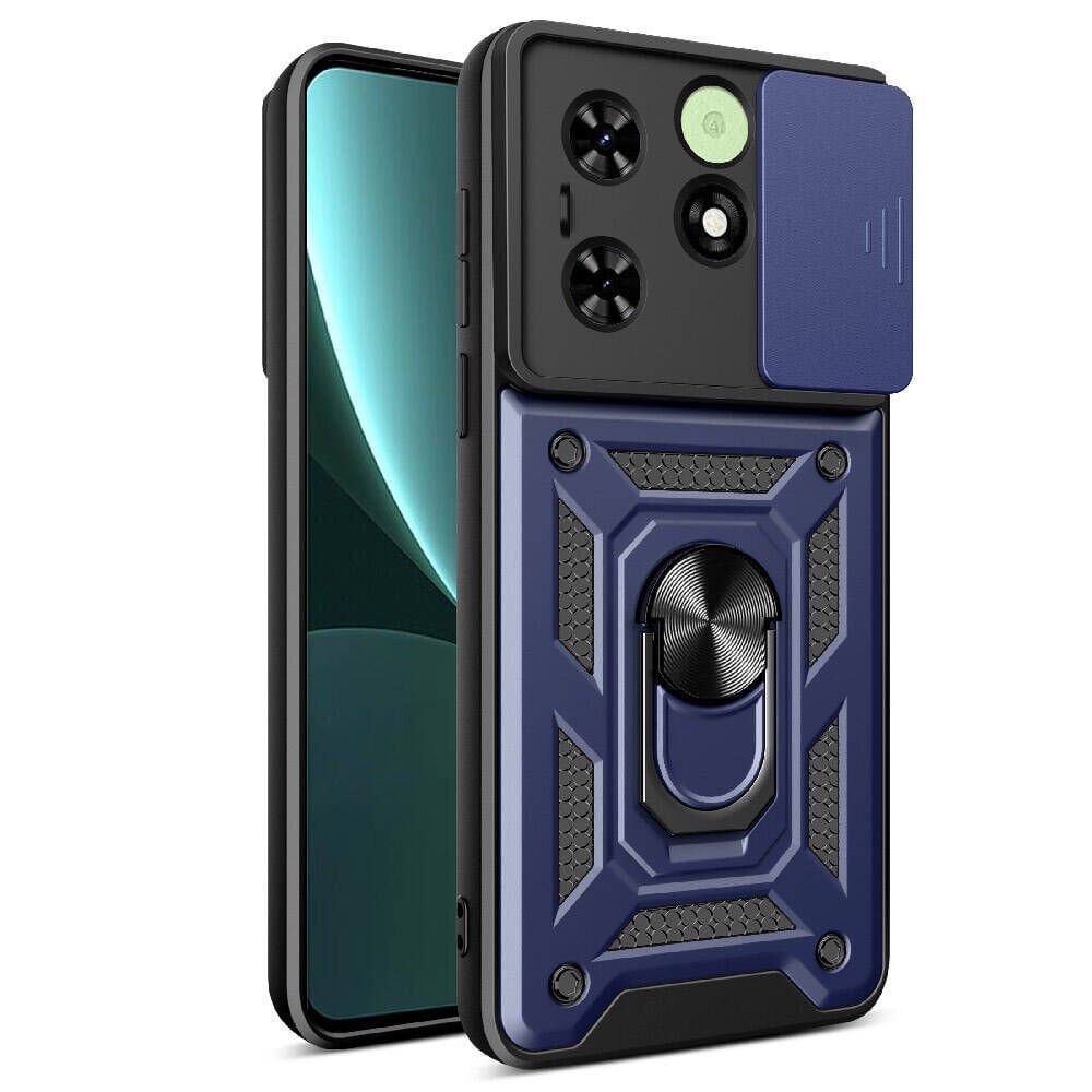 Tecno Spark 20C Kılıf Magnetik Standlı Kamera Korumalı Sürgülü Vega Kapak Mavi