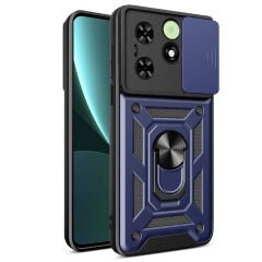 Tecno Spark 20C Kılıf Magnetik Standlı Kamera Korumalı Sürgülü Vega Kapak Mavi
