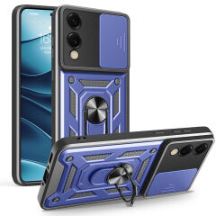 Samsung Galaxy S25 Edge Kılıf Magnetik Standlı Kamera Korumalı Sürgülü Vega Kapak Mavi