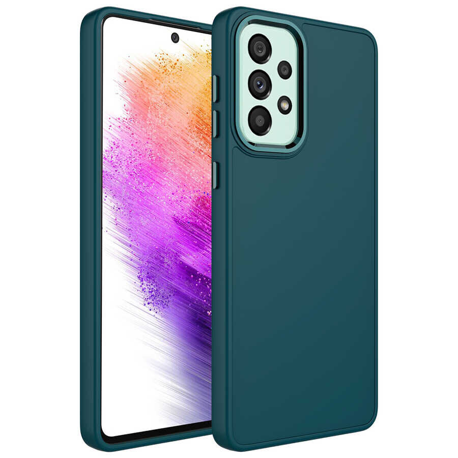 Samsung Galaxy A33 5G Metal Çerçeve ve Buton Tasarımlı Silikon Luna Kapak kılıf Koyu Yeşil