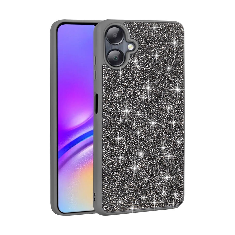 Samsung Galaxy A06 Kılıf Parlak Taşlı Tasarım Pırlanta Kapak Gri