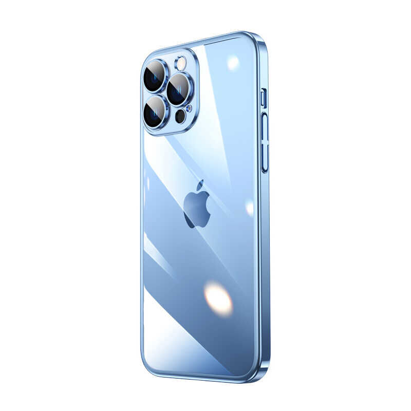 iPhone 13 Pro Max Kılıf Sert PC Renkli Çerçeveli  Riksos Kapak Mavi