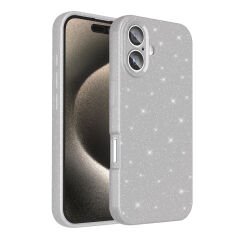 iPhone 16 Plus Kılıf Kamera Korumalı Simli Lüks Koton Kapak