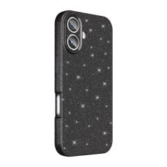 iPhone 16 Plus Kılıf Kamera Korumalı Simli Lüks Koton Kapak