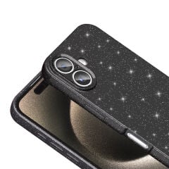 iPhone 16 Plus Kılıf Kamera Korumalı Simli Lüks Koton Kapak
